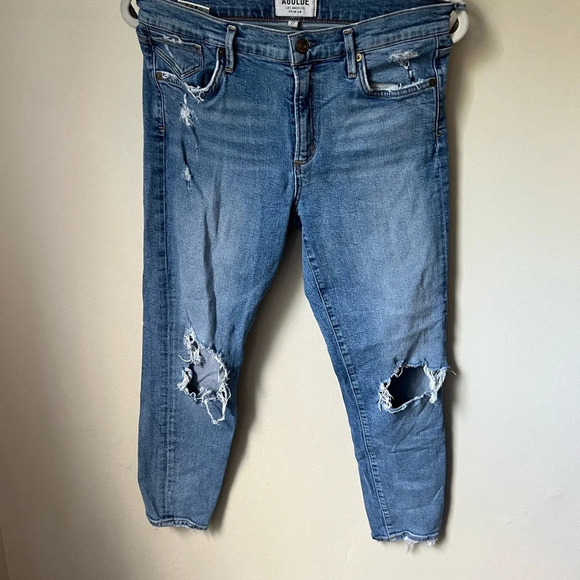 AGOLDE Jeans Crop Distressed Jeans Medium Light Wash 27 - Picture 2 of 6